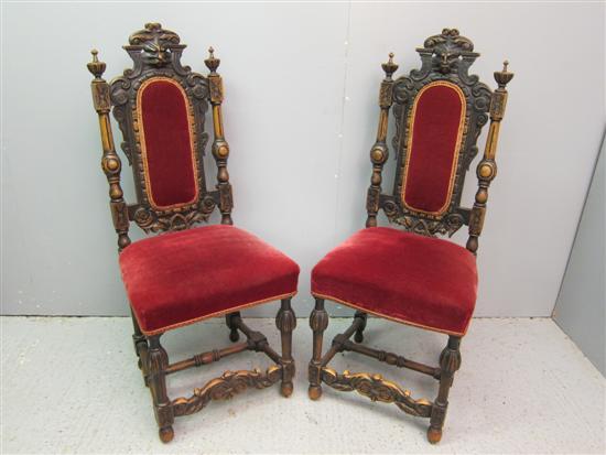 Appraisal: Set of six Gothic style oak dining chairs