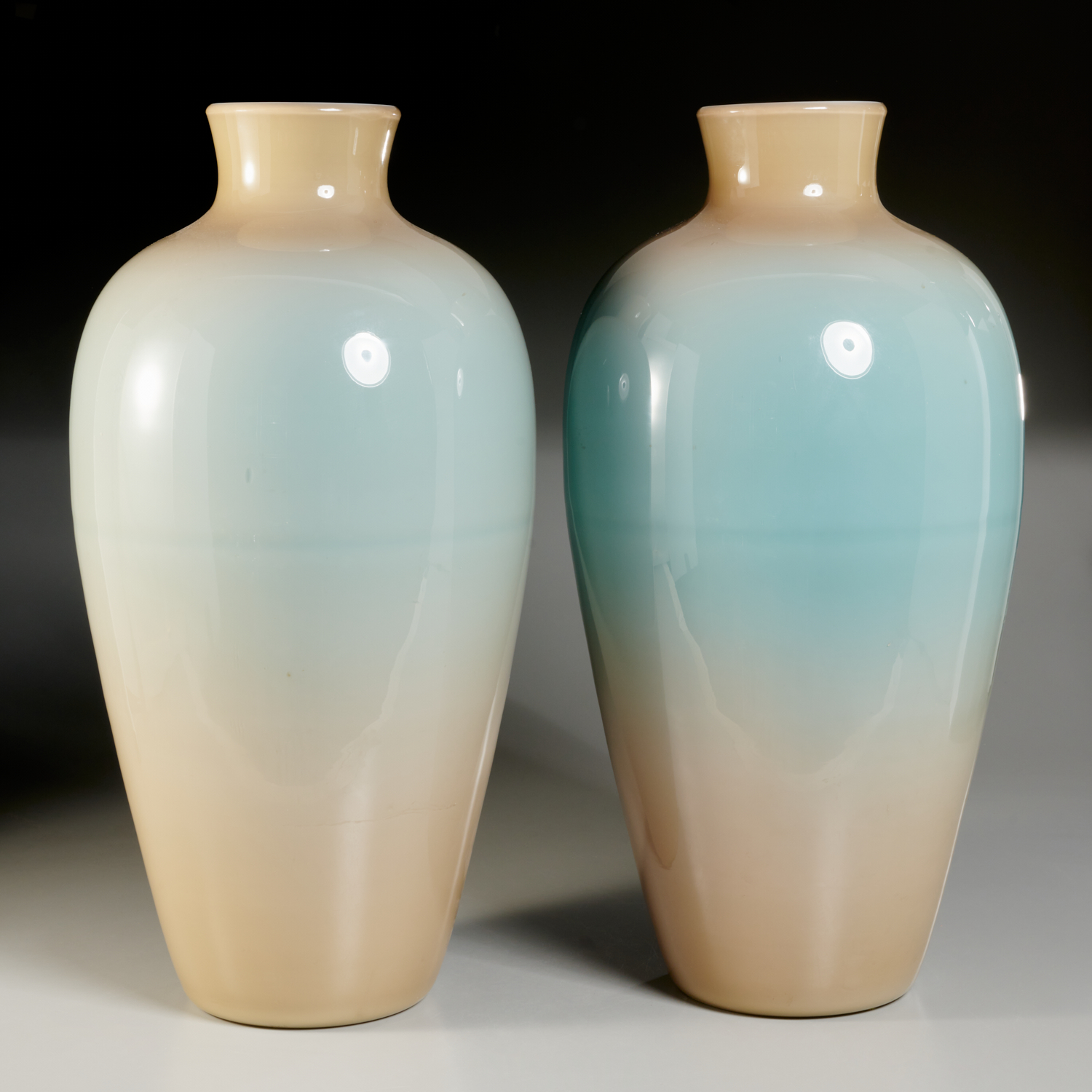 Appraisal: PAOLO VENINI PAIR MONUMENTAL INCAMICIATO VASES Mid th c Italian