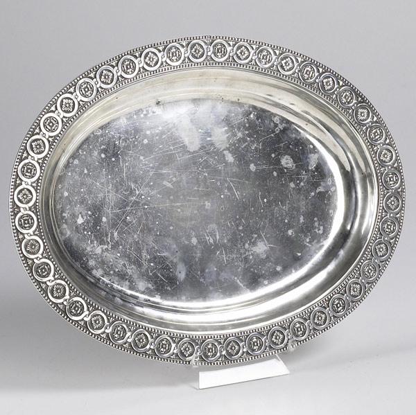 Appraisal: ENGLISH SILVER OVAL SALVER Thomas William Dobson London Deeply chased