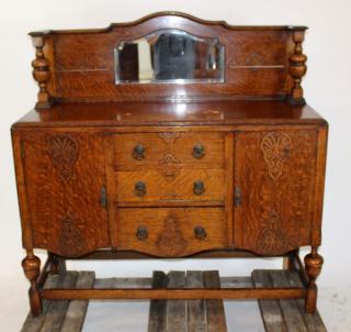 Appraisal: American oak sideboard with backsplash American oak sideboard with backsplash