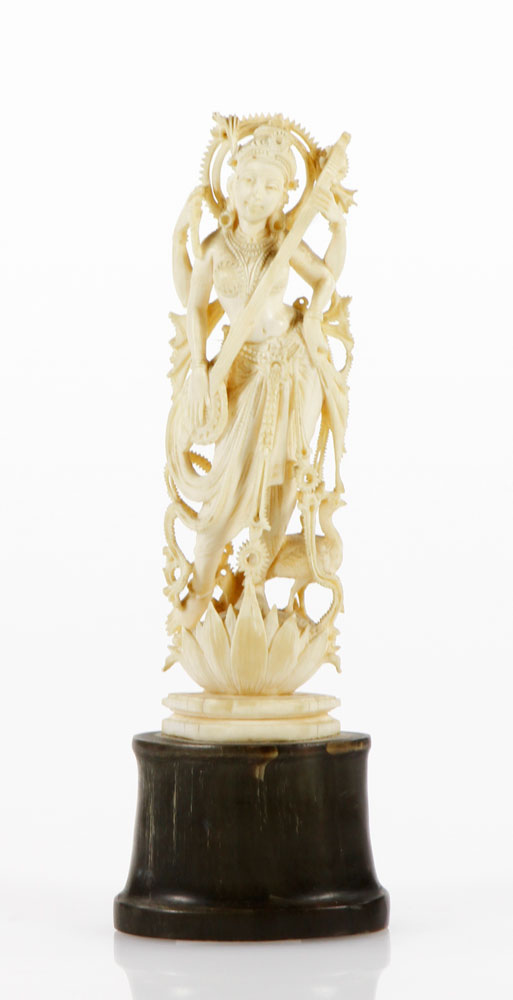 Appraisal: - Carved Bone Figure of Woman Playing Instrument Carved bone