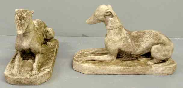 Appraisal: Pair of cast stone recumbent whippet garden statues h x