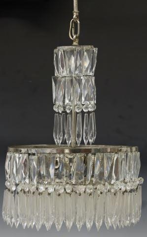 Appraisal: Italian crystal wedding cake four-light chandelier silver-tone metal structure with