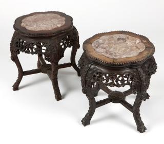 Appraisal: Pair Chinese export carved hardwood lamp tables Late th early