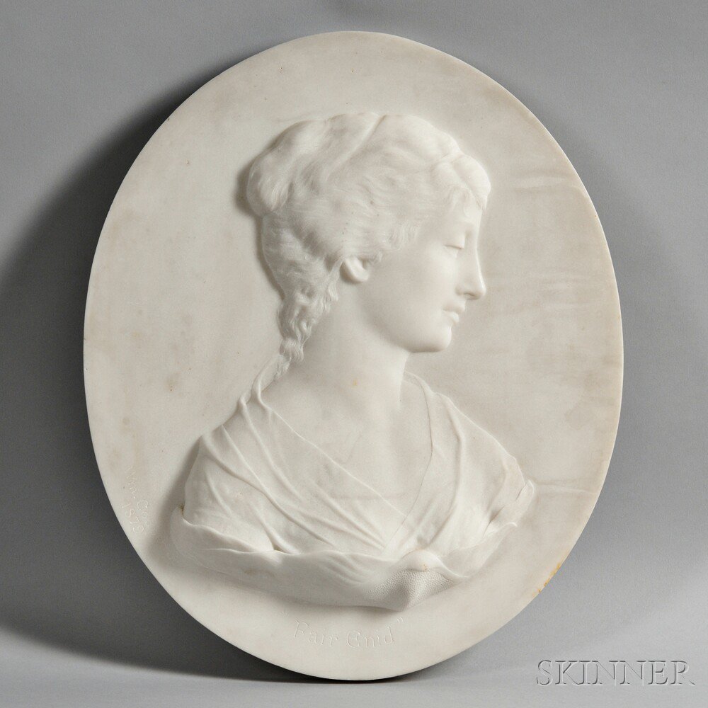 Appraisal: William Couper American - White Marble Oval Portrait Plaque depicting