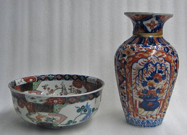 Appraisal: Two Imari porcelain vessels One a lobed baluster form vase