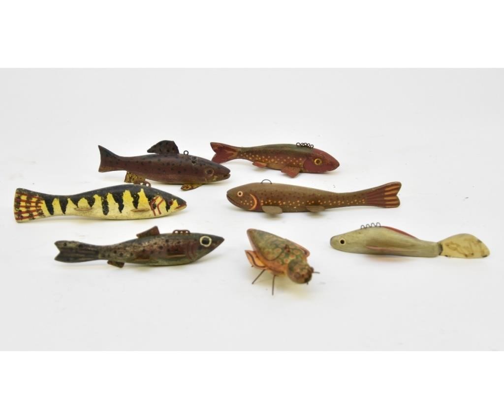 Appraisal: Seven Folk Art Minnesota ice fishing lures circa six fish