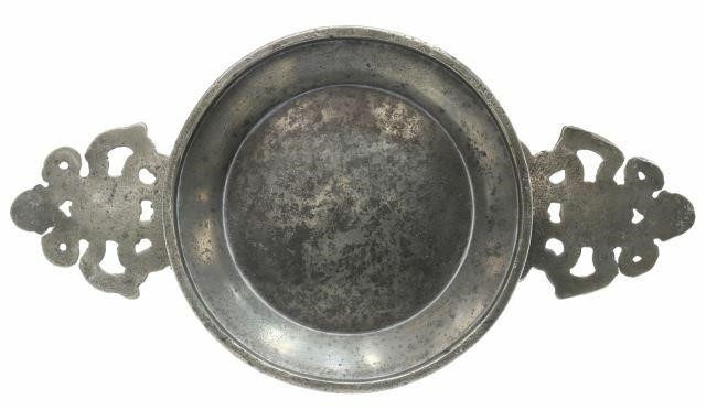 Appraisal: English footed pewter porringer Edward Nash London c - pierced