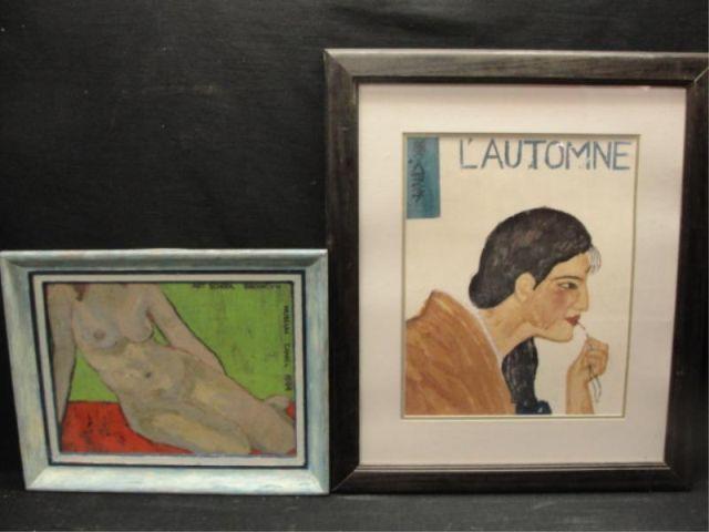 Appraisal: Framed Pieces of Art Behind Glass One oil of a