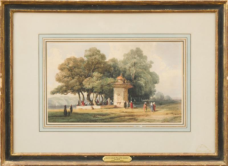 Appraisal: JULES LOUIS PHILIPPE COIGNET - A PAVILION BY A LAKE