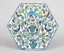 Appraisal: Damascus Tile th Century Stone paste hexagonal tile features a