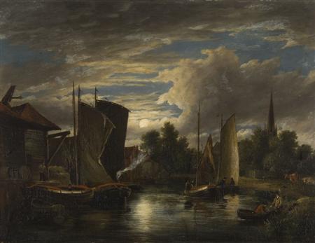 Appraisal: JOHN BERNEY CROME - BOATS ON THE RIVER WENSUM BY