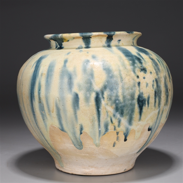 Appraisal: Chinese Tang Dynasty glazed vase with unusual blue splash to