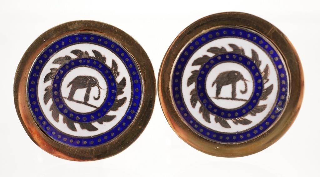 Appraisal: Pair of K yellow gold and enamel cuff links with