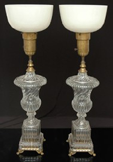 Appraisal: A PAIR OF FINE BRASS MOUNTED GLASS TABLE LAMPS