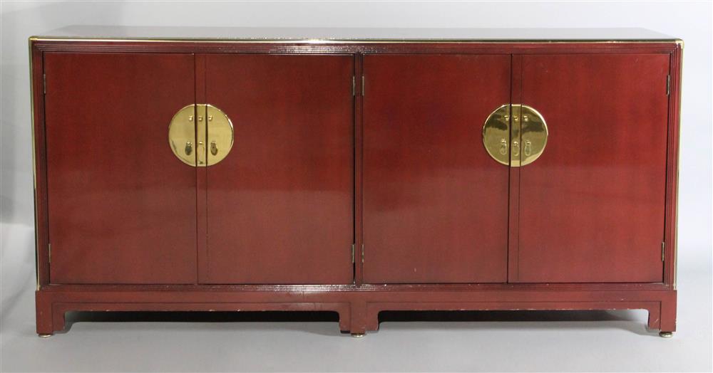 Appraisal: BAKER CONTEMPORARY ASIAN STYLE RED LACQUER CREDENZA having a rectangular