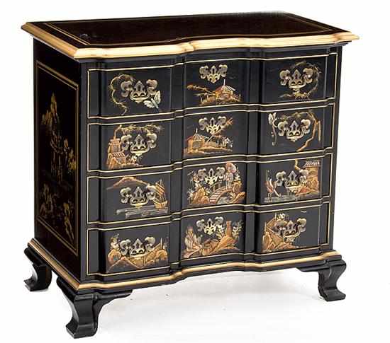 Appraisal: Chippendale style Chinoiserie blockfront chest of drawers shaped rectangular top