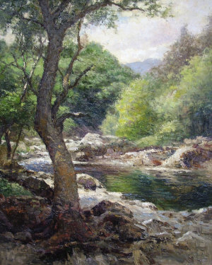 Appraisal: James William Stamper b - River scene North Wales oil