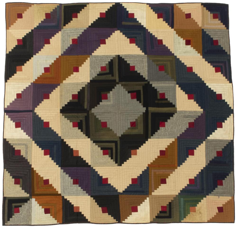 Appraisal: Three American-made log cabin quilts First-half th Century Each hand-stitched