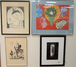 Appraisal: Four framed pieces to include Don Quixote lithograph after Picasso