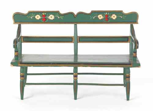 Appraisal: Miniature painted settee bearing the paper of Geo S Polis