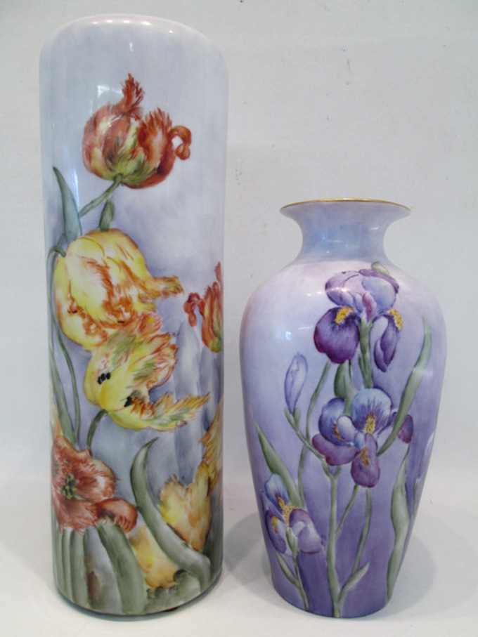 Appraisal: TWO PORCELAIN HAND PAINTED VASES the first by Royal Rudolstadt