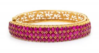 Appraisal: An Karat Yellow Gold and Ruby Bangle Bracelet dwts An