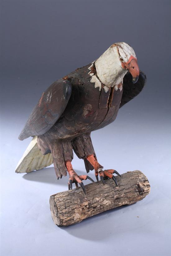 Appraisal: FOLK ART EAGLE Carved and painted full-bodied eagle perched on