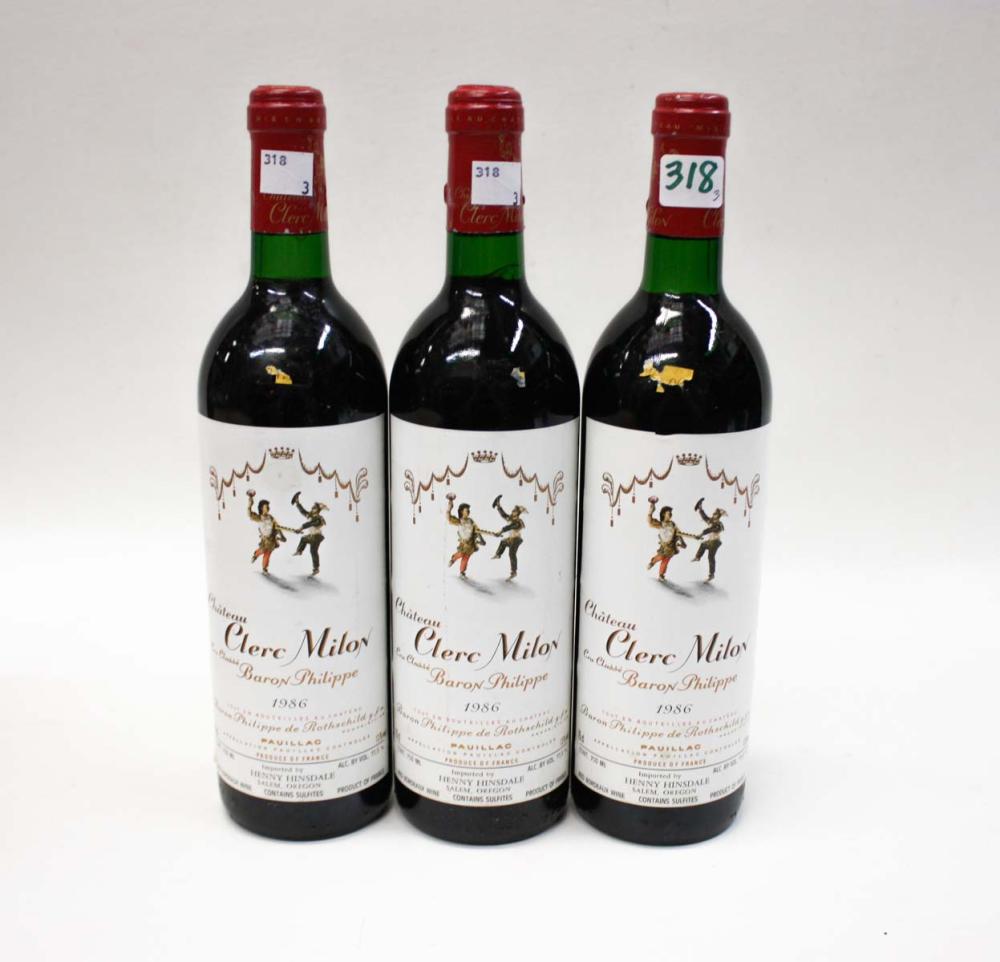 Appraisal: THREE BOTTLES OF VINTAGE FRENCH RED BORDEAUX WINE Chateau Clerc