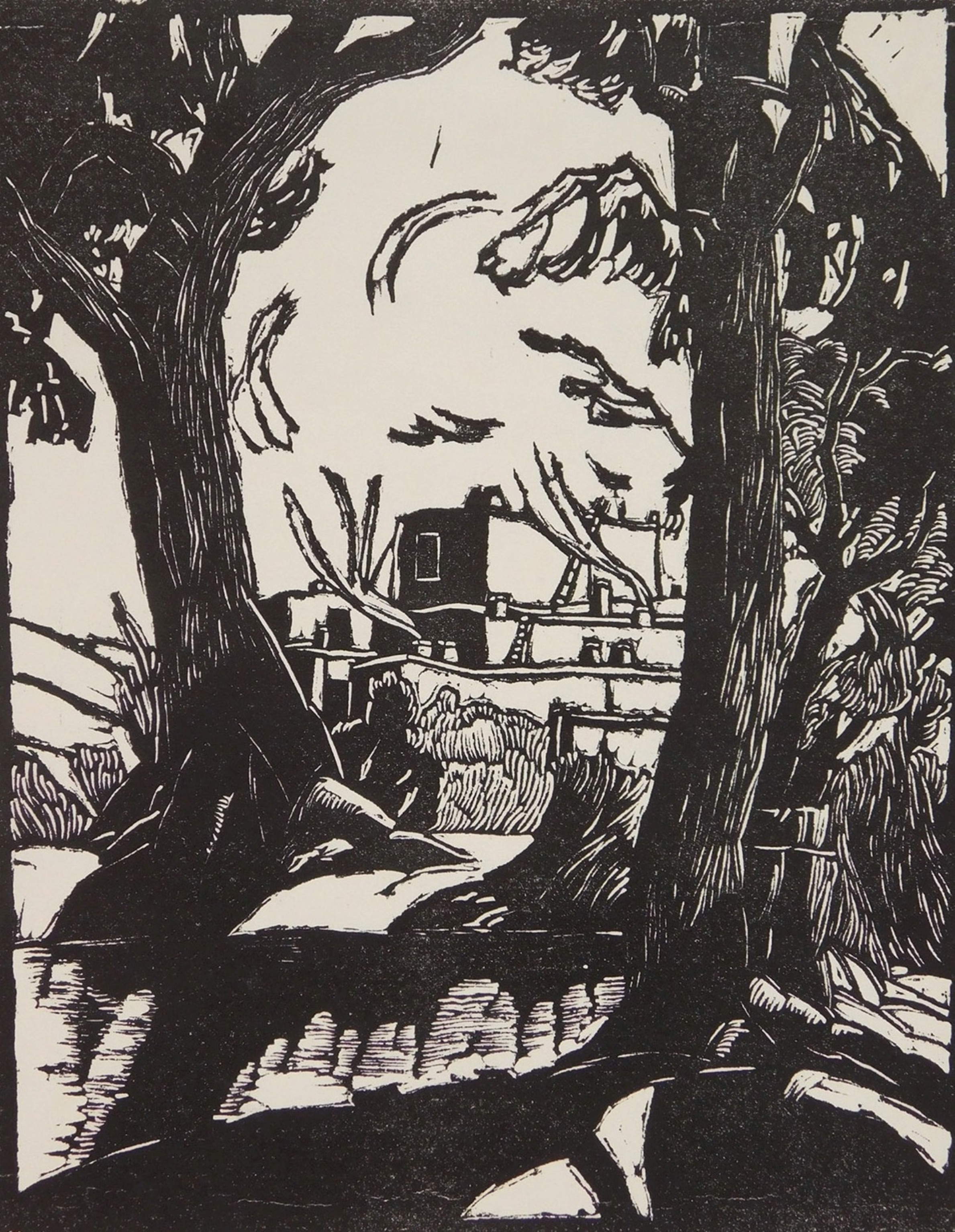 Appraisal: Barbara Latham - Untitled A Pueblo in Autumn - woodcut