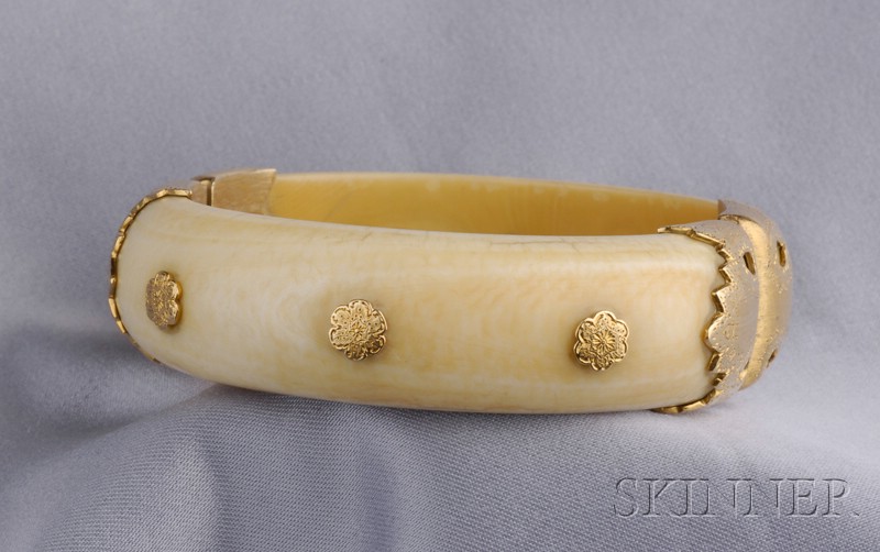 Appraisal: kt Gold and Ivory Bracelet Buccellati the hinged form with