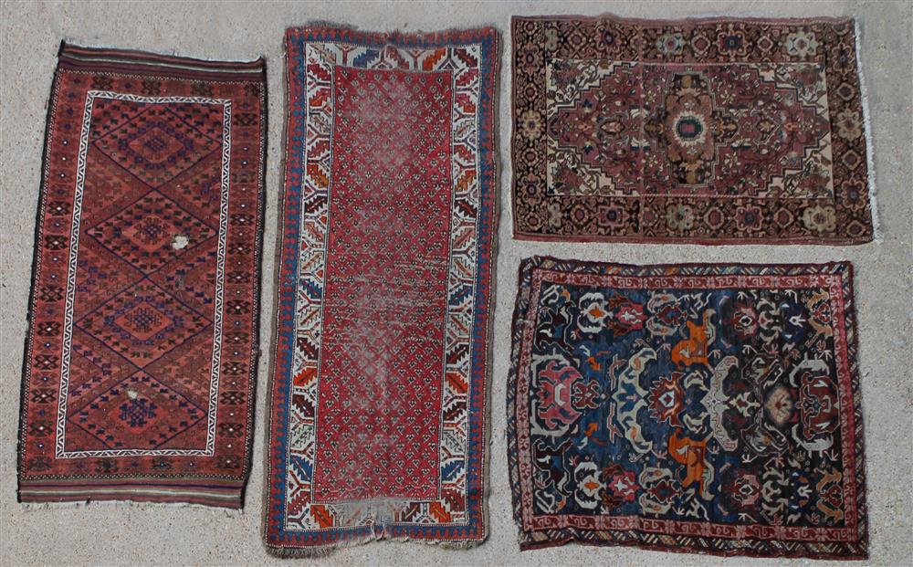 Appraisal: SMALL TRIBAL WOOL RUNNER AND TWO FLATWEAVE TRIBAL WOOL RUGS