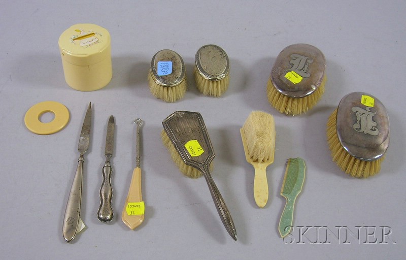 Appraisal: Group of Silver Silver Plated and Other Vanity Items brushes