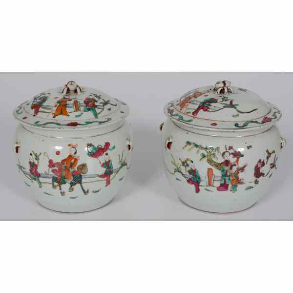 Appraisal: Chinese Covered Jars Chinese Two painted porcelain covered jars each