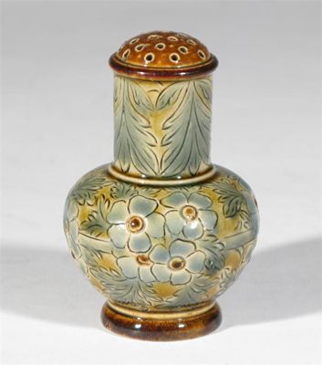 Appraisal: A Doulton Lambeth stoneware pepper pot incised with flowers in