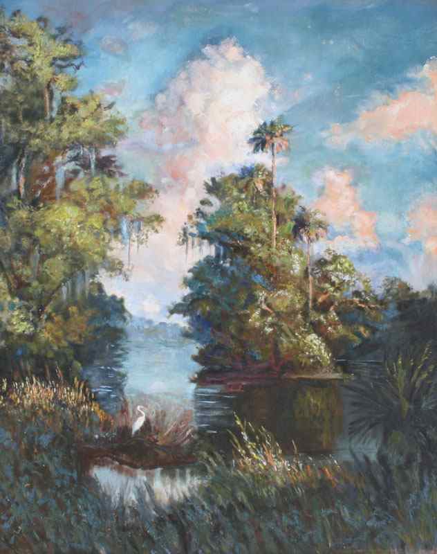 Appraisal: HIGHWAYMEN STYLE BACKWATERS FLORIDA WILDLIFE SCENE Reminiscent of Newton Bacchus