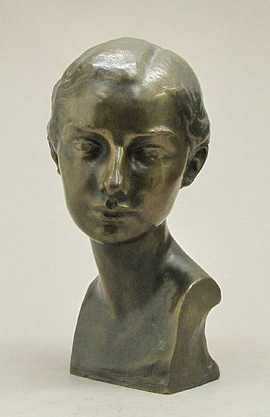 Appraisal: An American patinated bronze portrait bust of a woman first