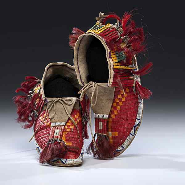 Appraisal: Sioux Quilled Hide Moccasins thread and sinew-sewn with a lane