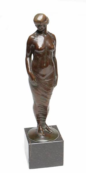 Appraisal: A patinated bronze figure of a maiden inscribed E R