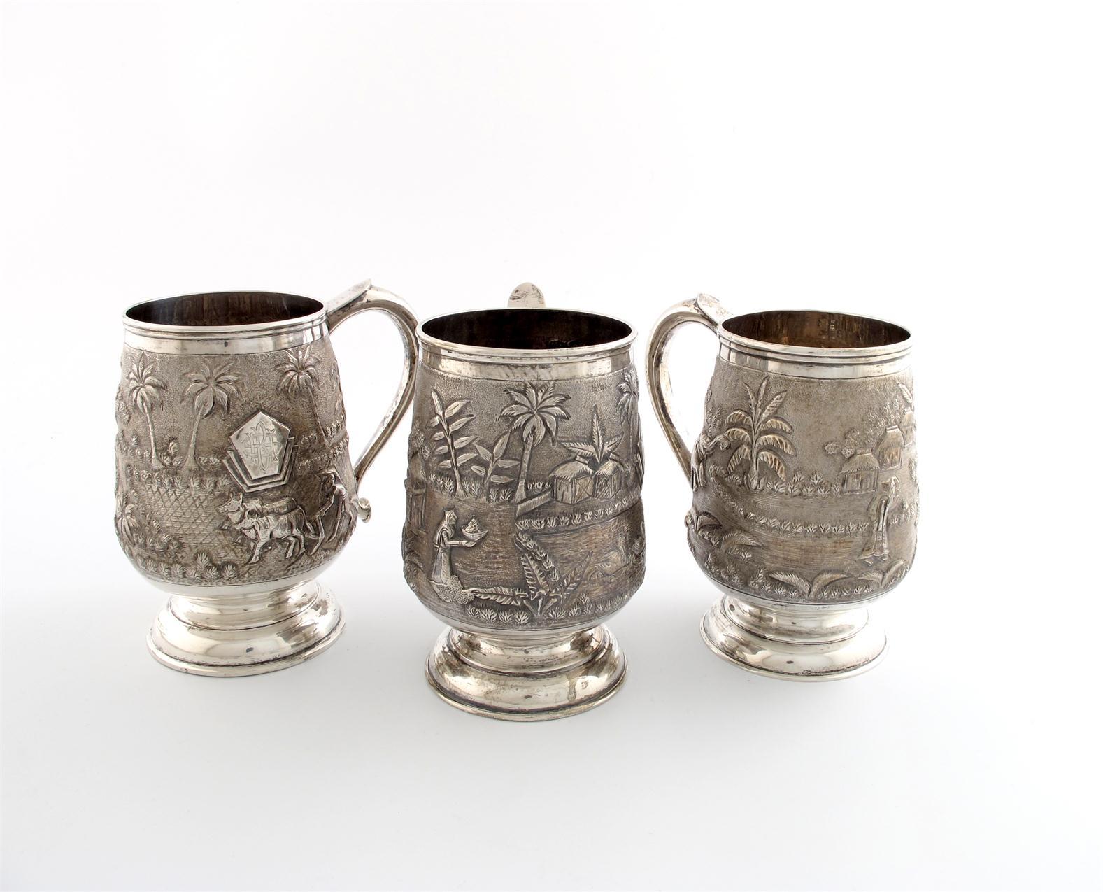 Appraisal: A set of three early th century Indian silver mugs