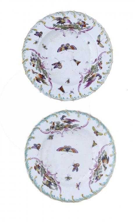 Appraisal: TWO CHELSEA PLATES painted in polychrome with insects and three