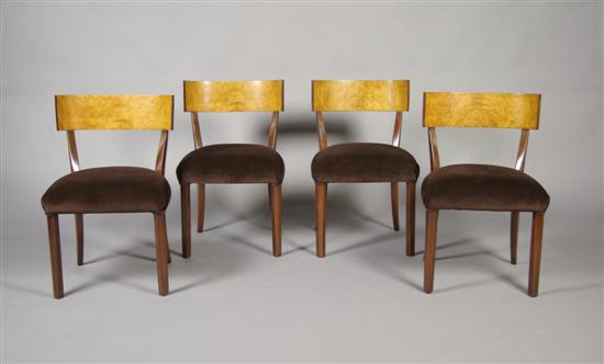 Appraisal: A Set of Four Swedish Birch and Walnut Klismos Chairs