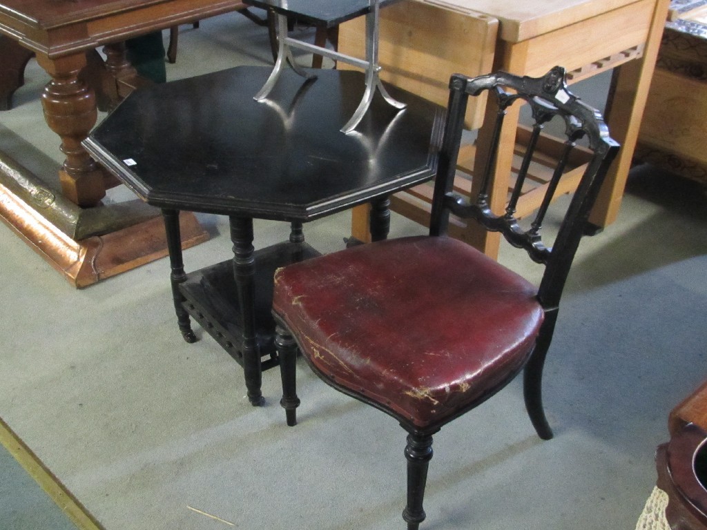 Appraisal: Victorian ebonised octagonal two tier table Victorian chair and a