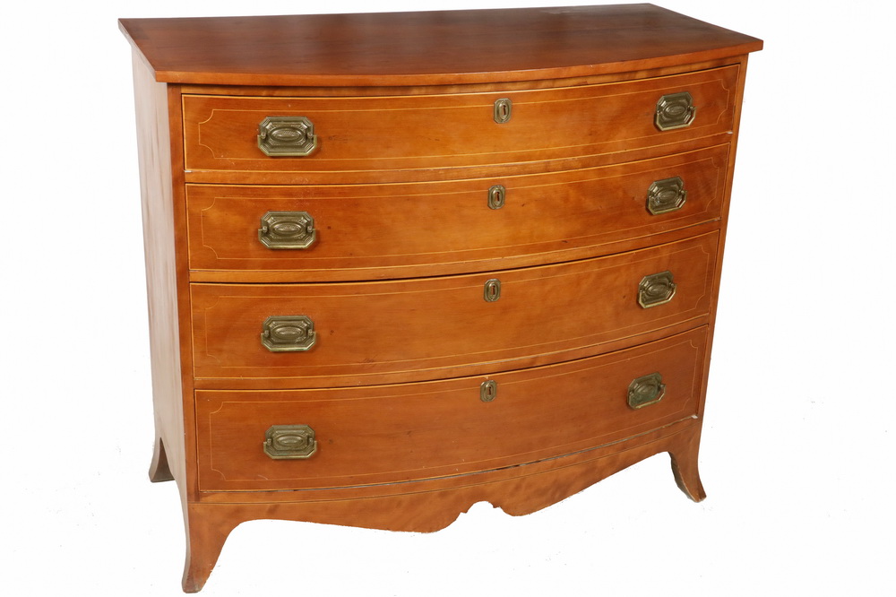 Appraisal: BOW FRONT HEPPLEWHITE CHEST English cherry with mahogany secondary having