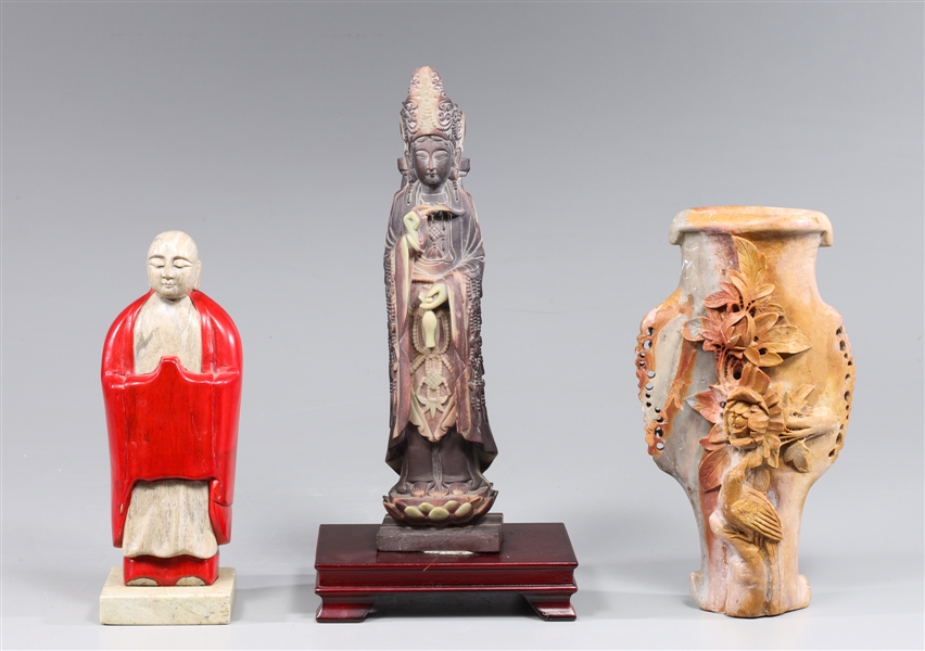 Appraisal: Group of three carved Chinese hardstone collection including carved hardstone