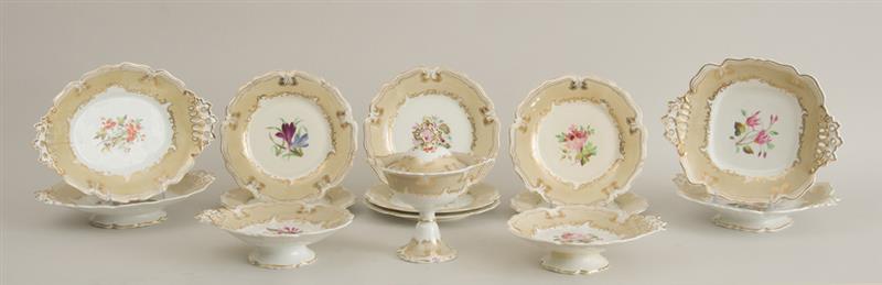 Appraisal: ENGLISH FOURTEEN-PIECE PORCELAIN DESSERT SERVICE Unmarked with floral blooms within