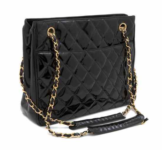 Appraisal: A Chanel Black Patent Leather Quilted Bag with chainlink strap