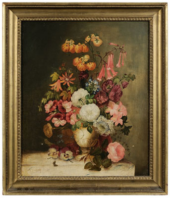 Appraisal: American School th century Still Life With Geraniums Turk's cap