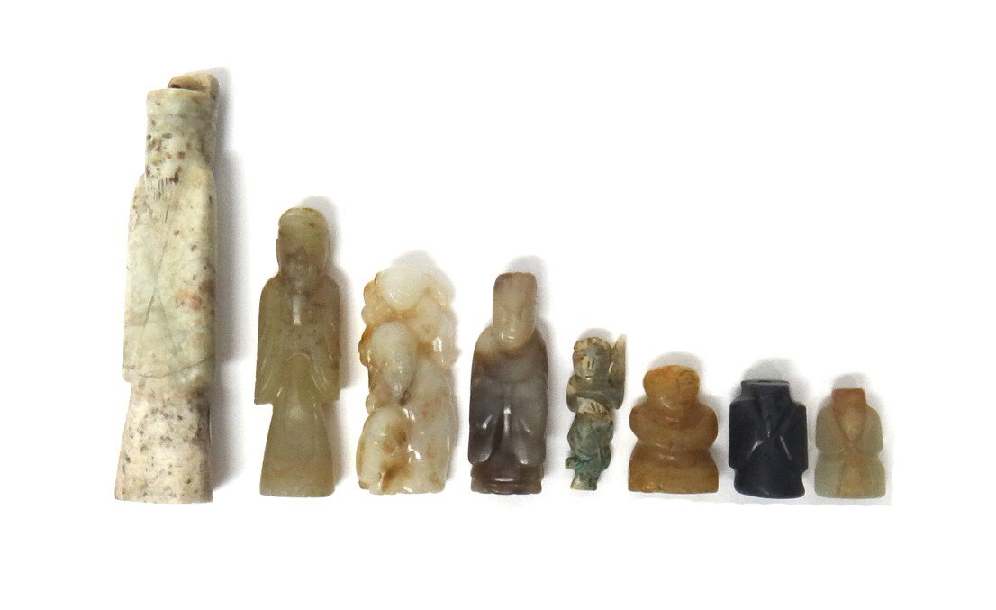 Appraisal: Eight small jade figural carvings various dates comprising a calcified