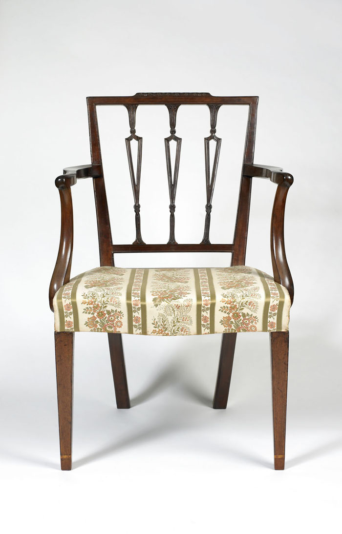 Appraisal: NEW YORK FEDERAL CARVED MAHOGANY ARMCHAIR The stepped crest rail